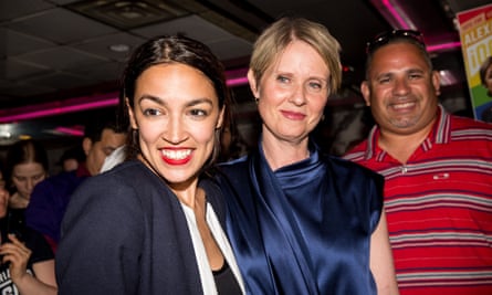 Nixon joins Alexandria Ocasio-Cortez to celebrate the latter’s election to Congress in 2018.
