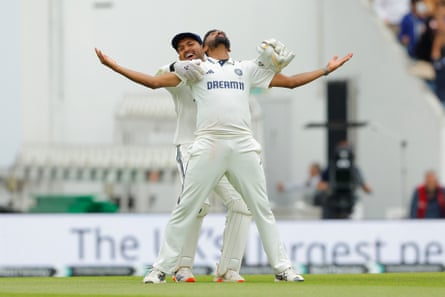 India’s Mohammed Siraj (right) and Dhruv Jurel celebrate victory in the fifth Test against England