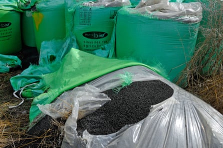 Bags of sewage-derived biosolids fertiliser.