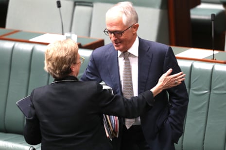 The Prime Minister Malcolm Turnbull and the member for Ryan Jane Prentice before question time
