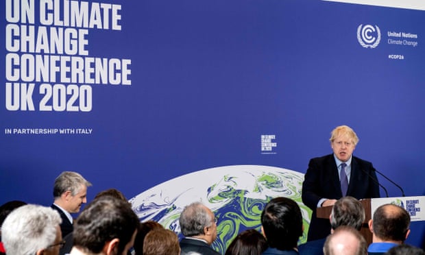 Boris Johnson addresses the United Nations Climate Change conference in central London in February.