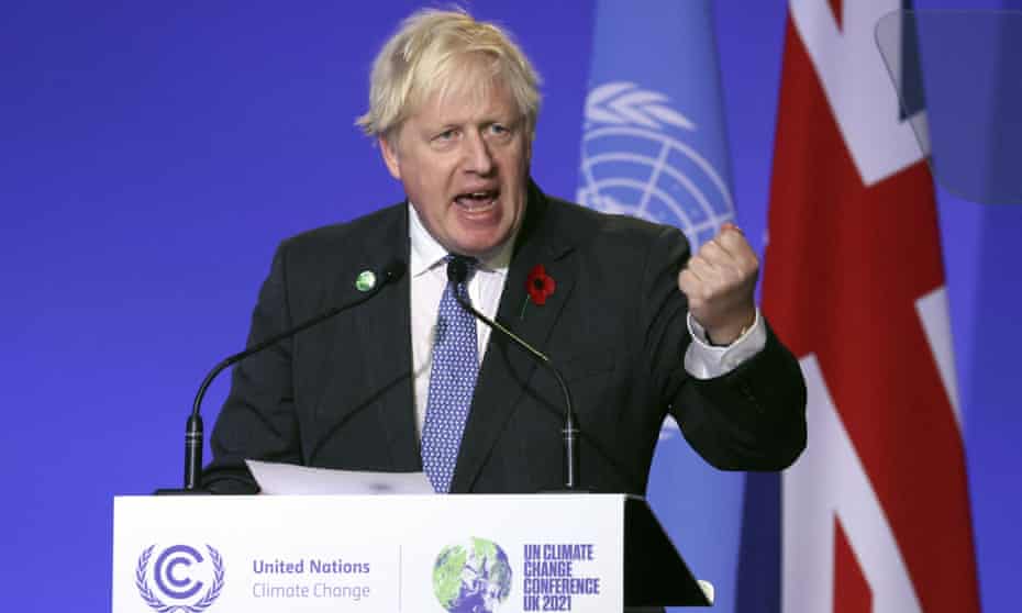 Boris Johnson speaks during the opening ceremony of Cop26 in Glasgow, Scotland, 1 November 2021.