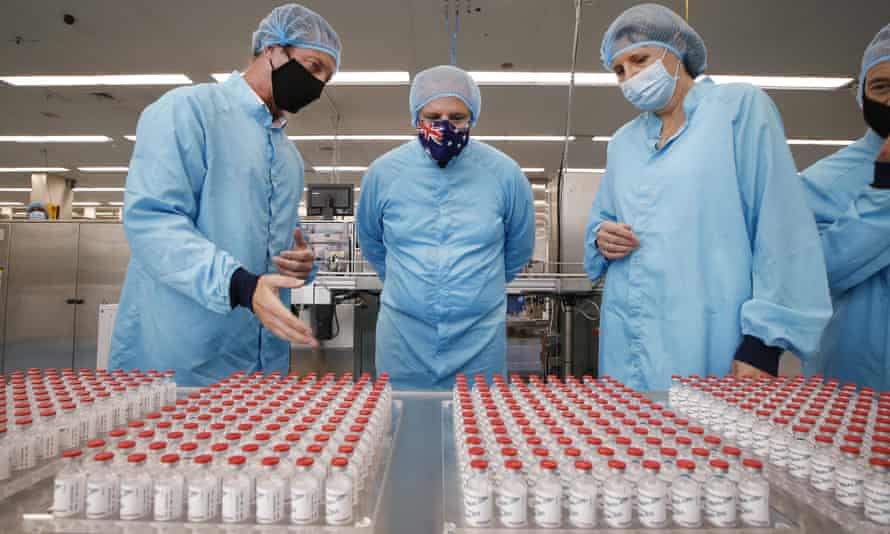 Prime minister Scott Morrison visits the CSL serum lab in Parkville, Melbourne.