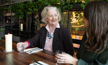 June and Shelby sitting at a restaurant table