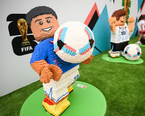 Giant Lego World Cup figures on display