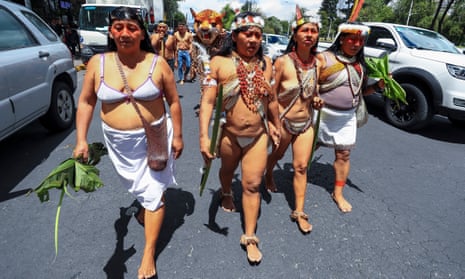 Indigenous people campaigning for a ‘yes’ vote to stop oil exploration in Yasuní national park.