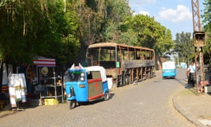 A coach torched by protesters during anti-government unrest in Gondar, Ethiopia