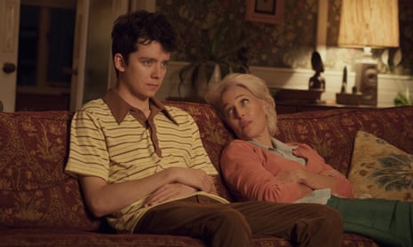 Asa Butterfield and Gillian Anderson in Sex Education, produced by Netflix in the UK.