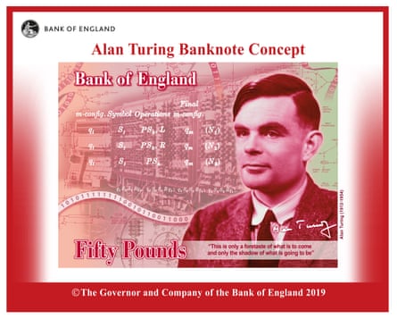 A Bank of England mock-up of the new £50 note featuring Alan Turing