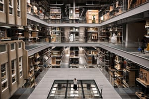 An ultra-modern warehouse-type building full of museum artefacts