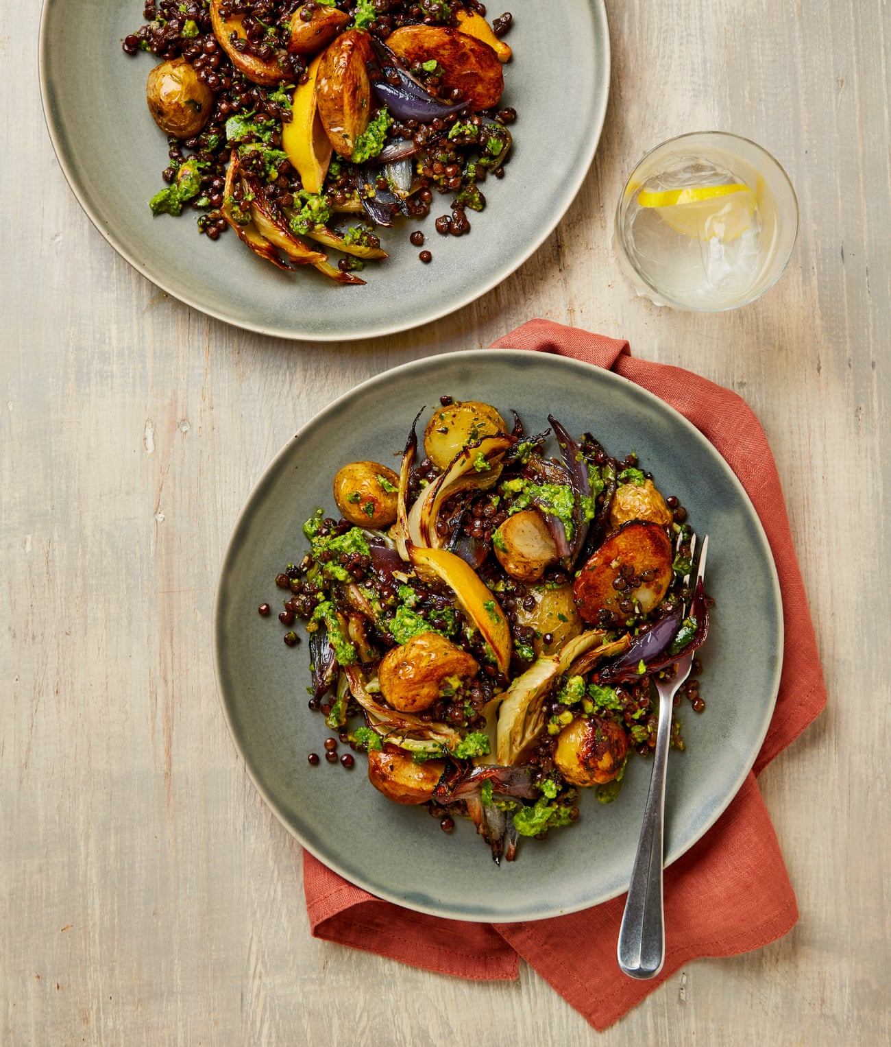 Meera Sodha's potato and lentil salad with pistachio chimichurri.