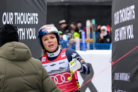 Lindsey Vonn in the finish area after her fall in the downhill