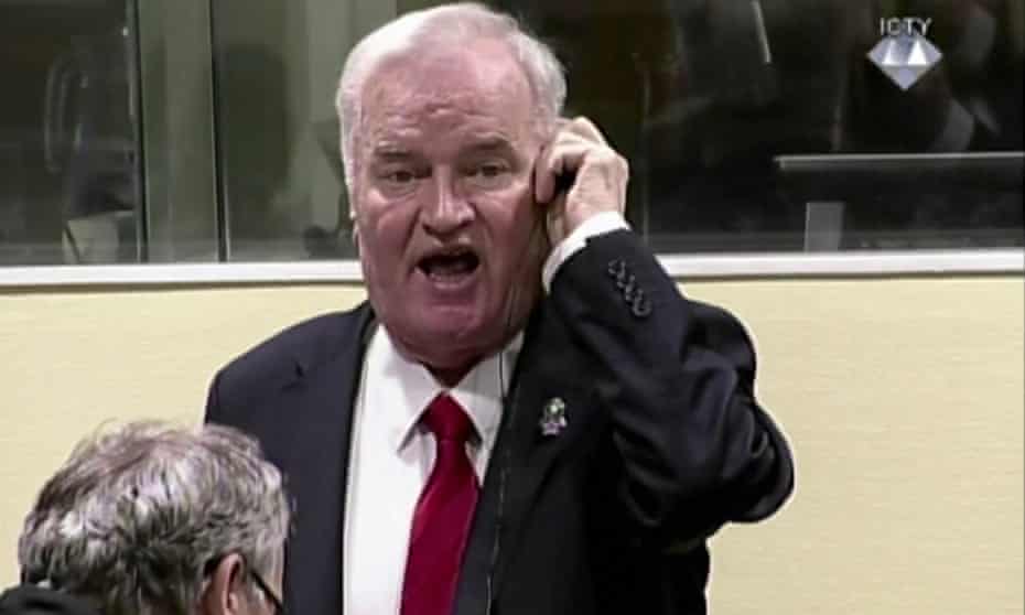 Ratko Mladic reacts as he is jailed for life at the international criminal tribunal for the former Yugoslavia.
