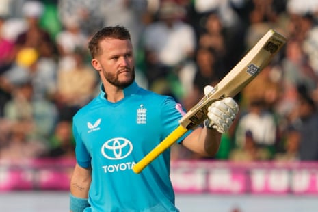 England's Ben Duckett celebrates after scoring a century