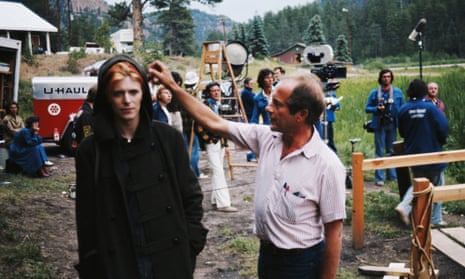 Nicolas Roeg with David Bowie on the set of The Man Who Fell to Earth in 1975.
