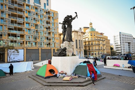 People seek refuge in Martyrs’ Square in Beirut, Lebanon