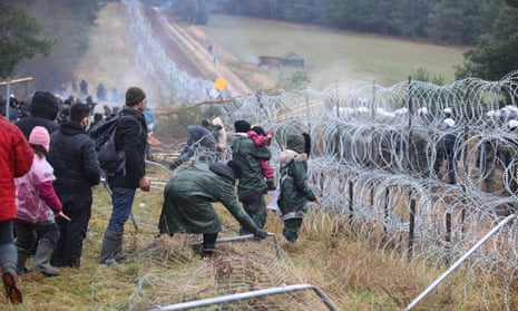 People at the Belarusian-Polish border in the Grodno region on Monday.