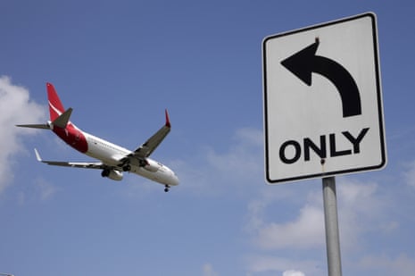 A Qantas plane prepares to land at Sydney airport.
