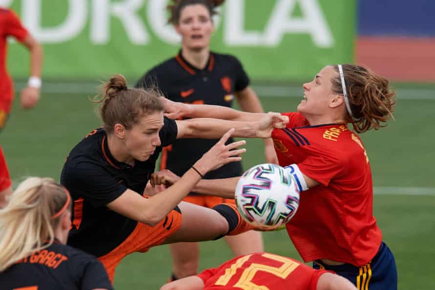 Battling for Spain against Miedema of Netherlands during the Friendly earlier this month