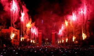 Fireworks explode during a New Year’s Eve performance in Barcelona, Spain AFP PHOTO / PAU BARRENAPAU BARRENA/AFP/Getty Images