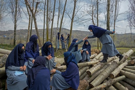 A group of 11 friends take a break outside their school in Baramulla district. The girls have been friends since their kindergarten. Since August 5, 2019 when the schools closed because of a military lockdown, they could not see one another for nearly 18 months, first due to a military siege and then the COVID-19 lockdown. Meeting after nearly one and a half years has been an experience of a lifetime