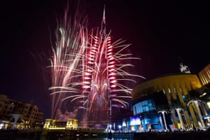Fireworks illuminate Dubai’s Burj Khalifa, the tallest building in the world