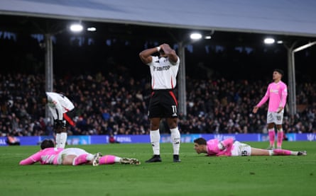 Adama Traore of Fulham reacts after missing an attempt on goal during the match between Fulham and Southampton at Craven Cottage