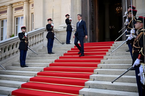 Ed Miliband, the foreign secretary, leaving after a meeting with his French counterpart, Jean-Noel Barrot, in Paris today.