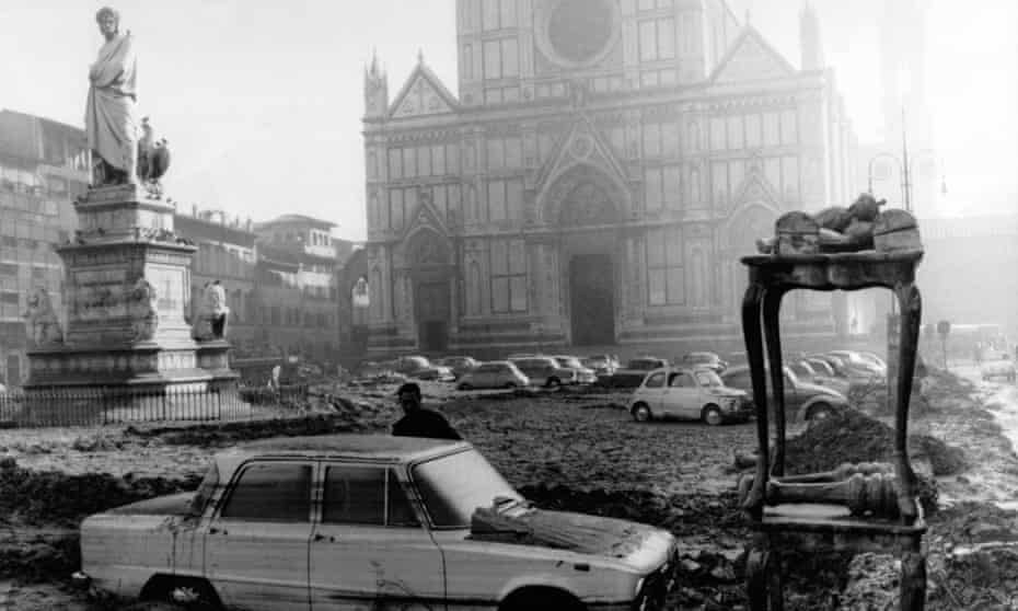 The basilica of Santa Croce after the 1966 Florence flood.