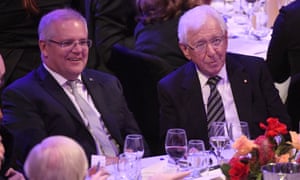 The prime minister, Scott Morrison, and the Lowy Institute chairman, Frank Lowy