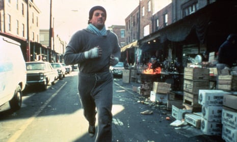 Sylvester Stallone running down the street in Rocky (1976).