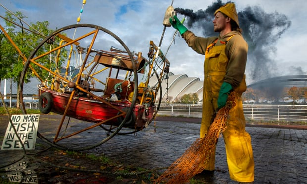 A protest in Glasgow against ‘highly destructive dredging or bottom-trawling equipment – which Greenpeace likens to “bulldozing” the seabed’