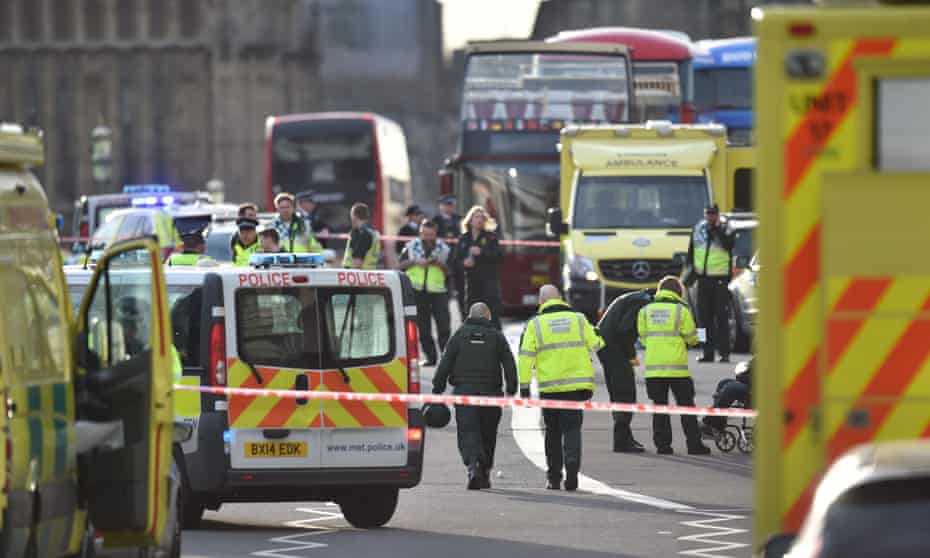 Police at the scene of the attack in Westminster.
