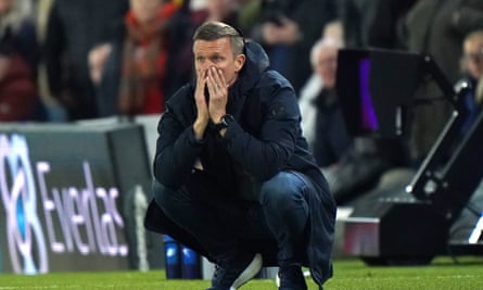 Jesse Marsch watches on in despair as Leeds lose 3-0 to Aston Villa.