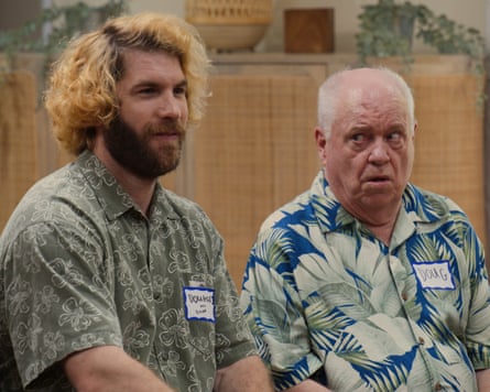 Somewhere between Chet Hanks and the Dude from The Big Lebowski … Alex Bonifer as Dougie Jr and Jerry Hauck as Doug.