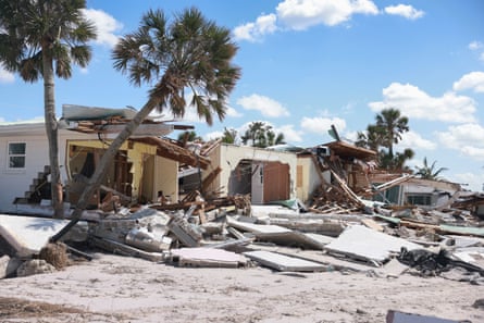 Homes along the Gulf of Mexico after they were destroyed when Hurricane Milton passed through the area, on Saturday, in Manasota Key, Florida.