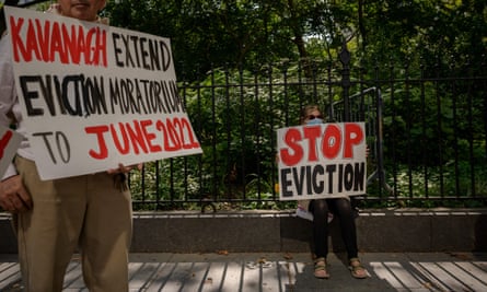Protesters rally for an extension of the eviction ban in New York City on 11 August.