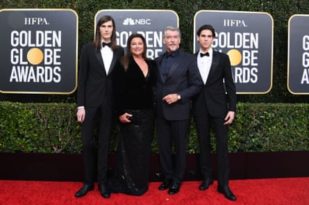 Brosnan with his wife, Keely Shaye Smith, and their sons Dylan (left) and Paris at the Golden Globes in january.