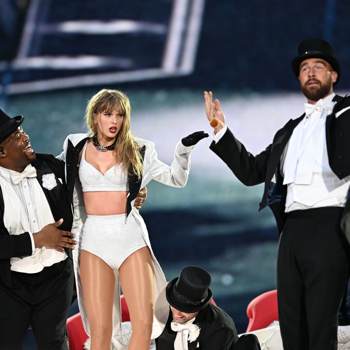 Taylor Swift's backup dancer's brother tackled her boyfriend Kelce in 'play of the game' | Taylor Swift | The Guardian