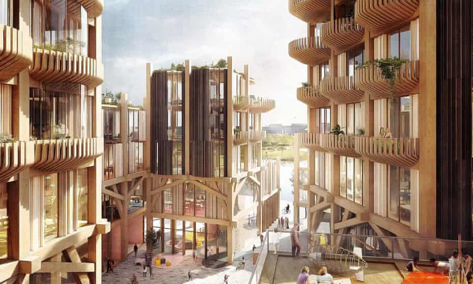 A render of the waterfront development in Toronto being led by Sidewalk Labs, which aims to be “the first-ever mass timber district in the world”.