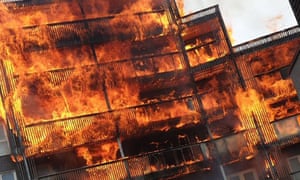 A block of flats that caught fire on De Pass Gardens, Barking