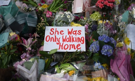 A message among floral tributes left to honour Sarah Everard at Clapham Common in March