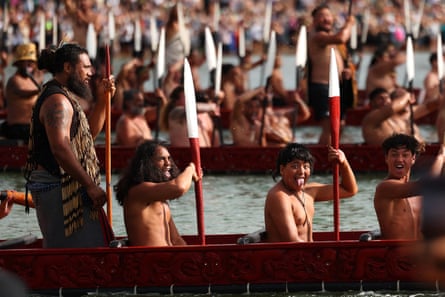 A waka ceremony in Waitangi on Friday 2026, as part of Waitangi Day commemorations, an annual national event where Indigenous Maori groups highlight ongoing political concerns. (Photo by Ben STRANG / AFP via Getty Images)