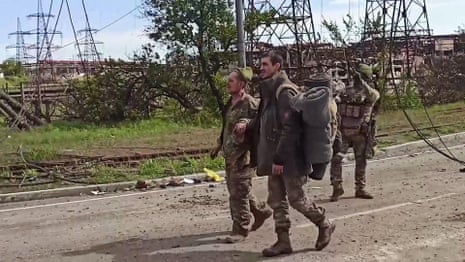 Footage released by Russia purports to show Azovstal fighters surrendering – video 