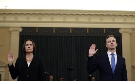 Fiona Hill and David Holmes are sworn in to testify before the House intelligence committee in Washington DC, on 21 November.