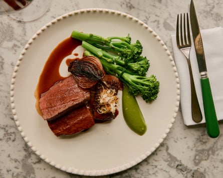 A dish of beef sirloin, short rib and wild garlic at Teal.