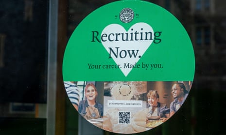 A recruitment sign in Pizza Express