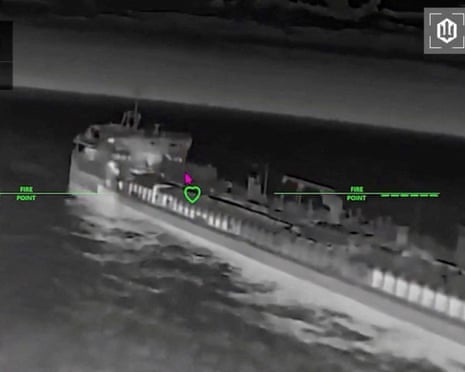 Ukrainian UAVs' hit, what the Ukranian military say, was a Russian tanker during a strike at a location given as sea of Azov.