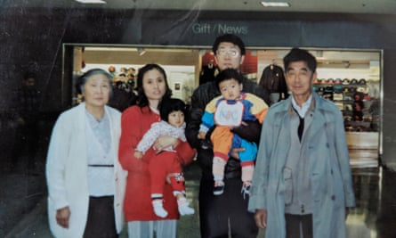 From left: Angela’s grandmother, mother, father and grandfather at LAX airport in 1994. She and her brother are the two babies, on their way back to China to live with their grandparents for a time.
