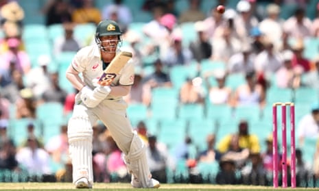 David Warner plays an attacking shot in his farewell Test innings at the SCG